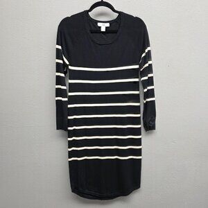 Ripe Sweater Dress Womens Medium Black White Striped Knit Pullover Long Sleeve
